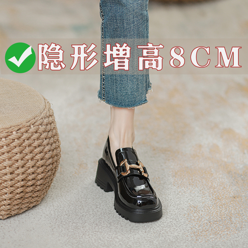 达芙妮沿荐厚底乐福鞋女2023年秋季新款百搭高跟单鞋英伦风内增高