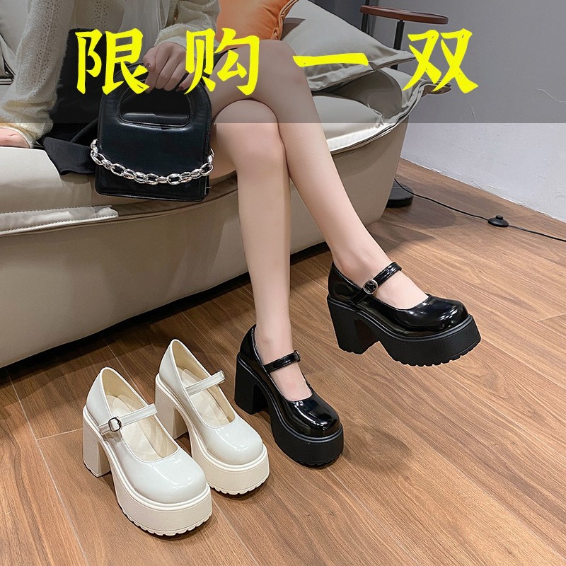 达芙妮沿荐白色小香风高跟鞋女2023年新款春秋季玛丽珍小皮鞋粗跟
