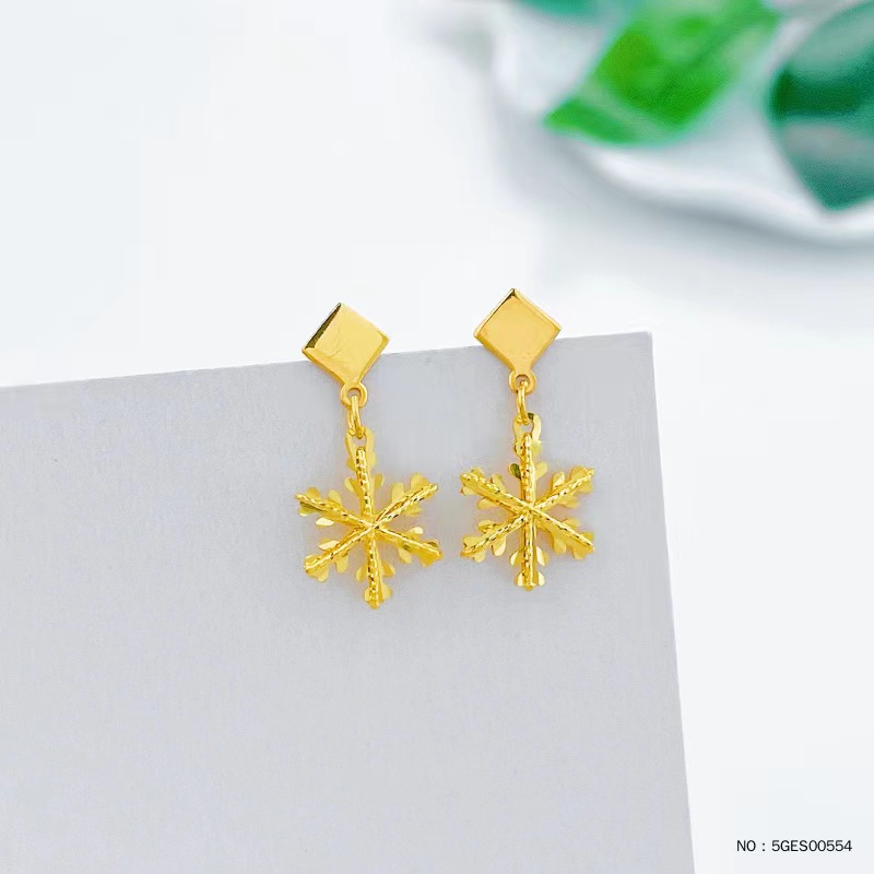 5G黄金绕线雪花耳钉耳吊（配胶塞）足金999女款气质时尚百搭简约