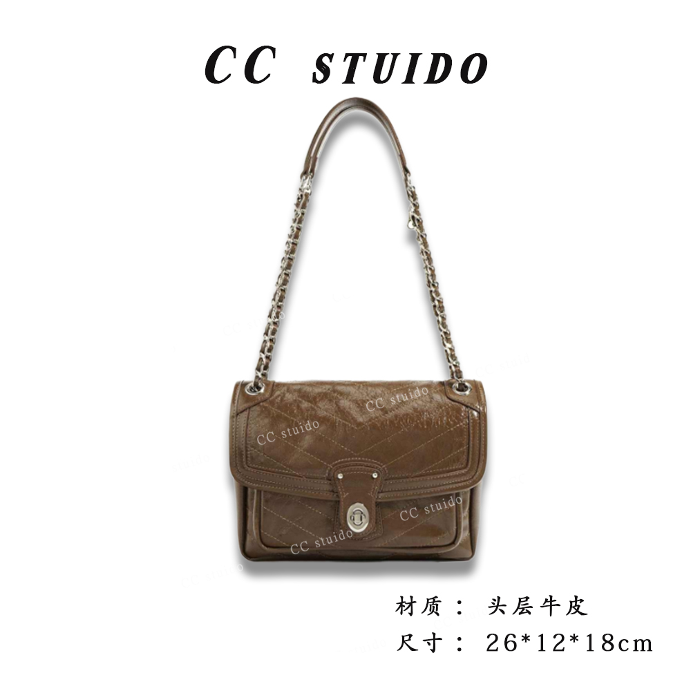 【尚恩CC】ZG-9639-咖啡-原创设计 头层牛皮 真皮单肩斜跨邮差包