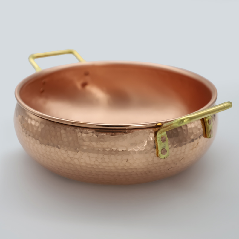 老北平手工加厚纯紫铜电磁炉火锅可明火电陶炉使用平底锤纹铜锅盆