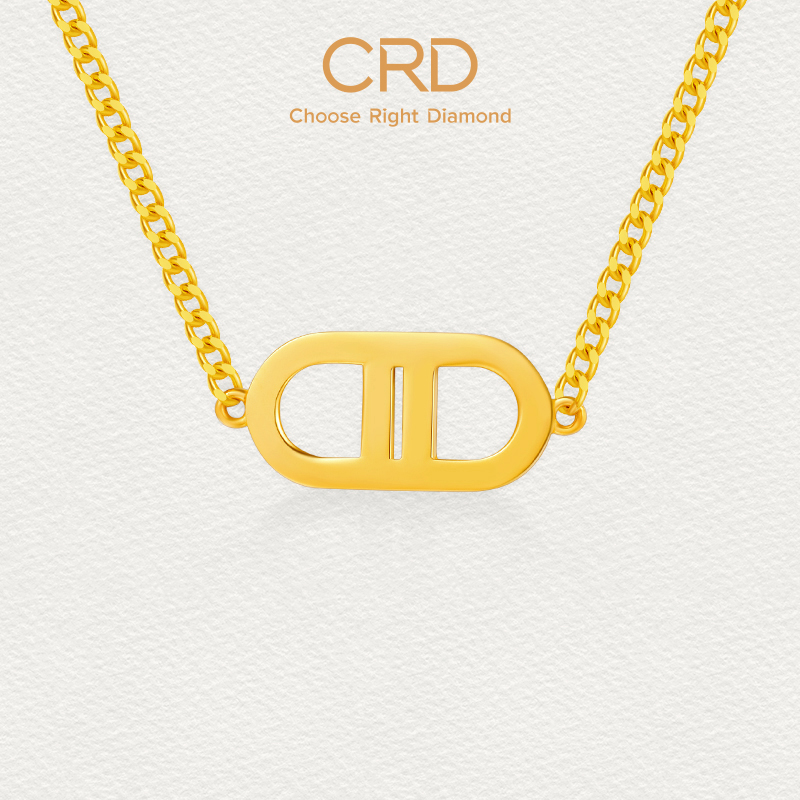 CRD克徕帝足金双D古巴链坠5G黄金实心项链可爱猪鼻子吊坠套链送礼