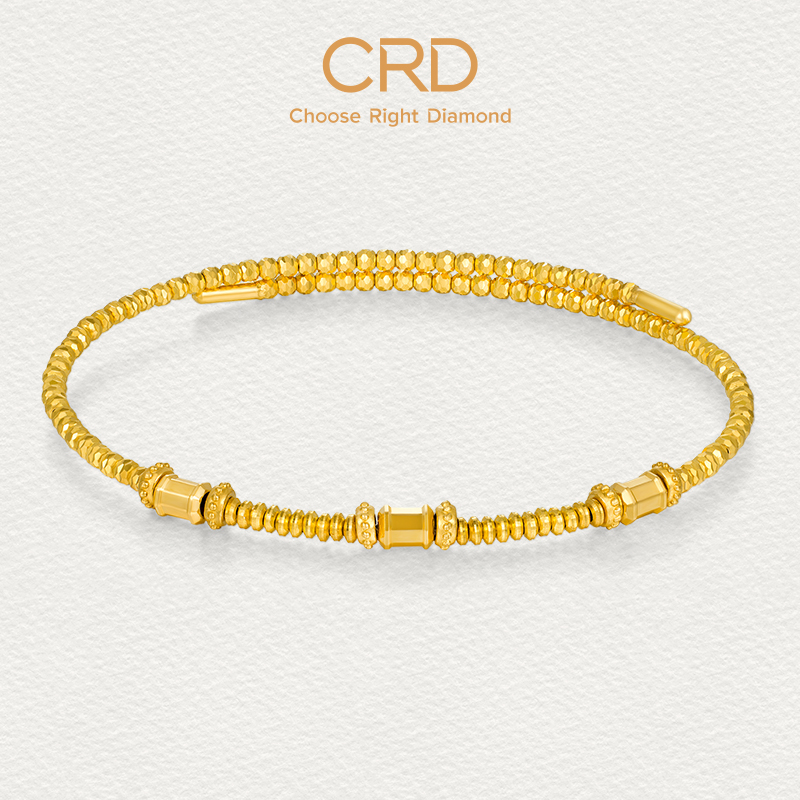CRD克徕帝黄金转运方珠闪耀蹦迪珠记忆弹力足金手镯手链女款