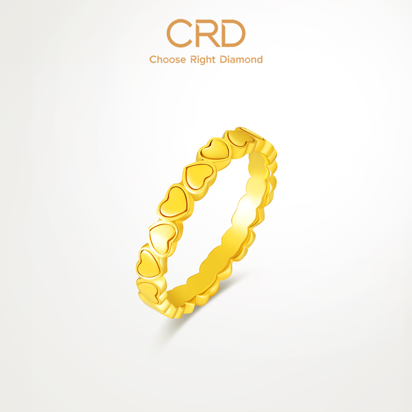 CRD克徕帝黄金戒指足金女戒甜美爱心戒子心心相印少女5G工艺女戒