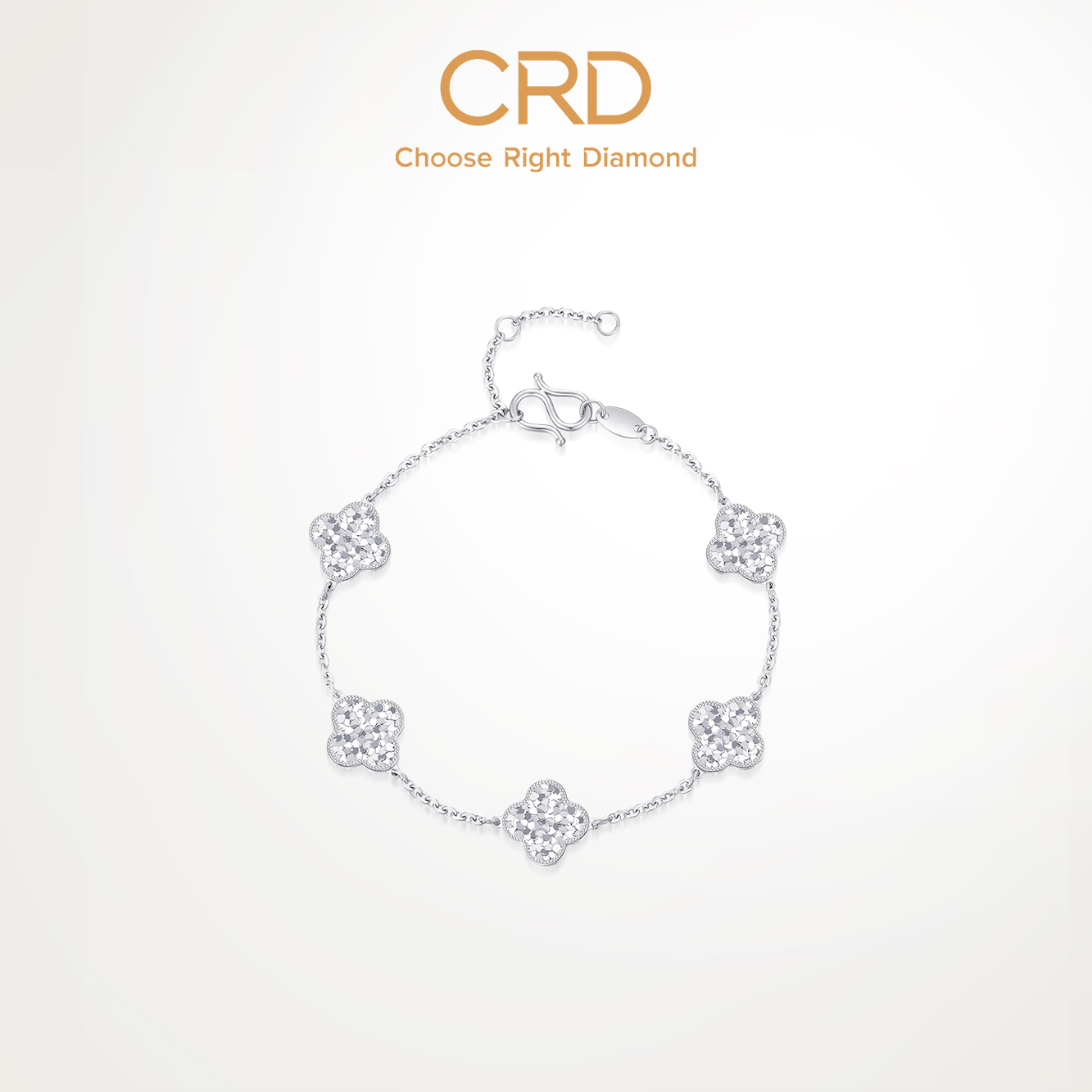 CRD克徕帝PT950铂金碎碎冰四叶草手链双面可戴白金手饰官方正品