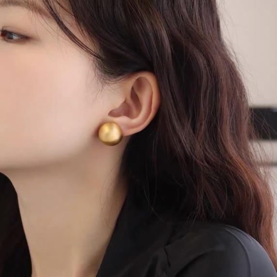 铜合金耳饰 铜合金半圆球个性耳钉新款潮韩国网红气质耳饰E274