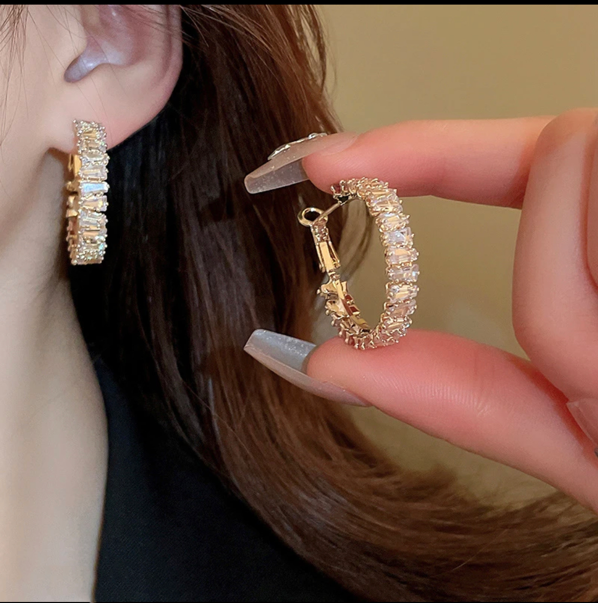 铜合金耳饰 气质耳钉高级感耳圈法式小众满钻精致圈圈设计感K1976