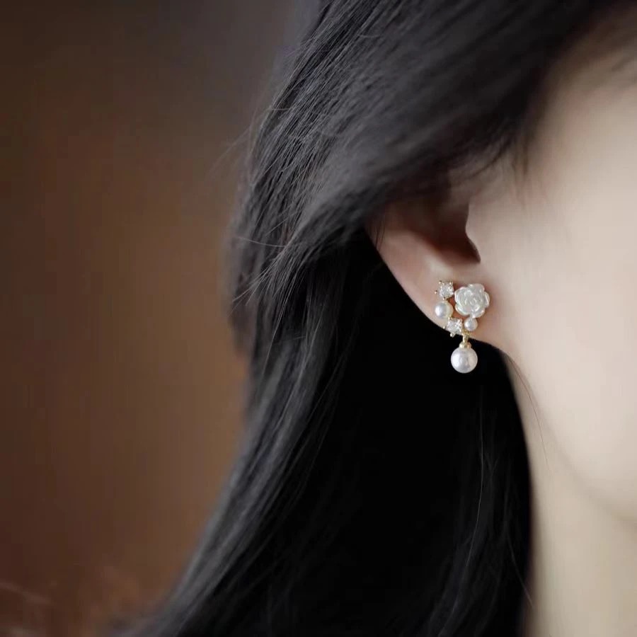 铜合金耳饰 A复古玫瑰耳坠法式气质双十一温柔简约花卉耳饰E1981