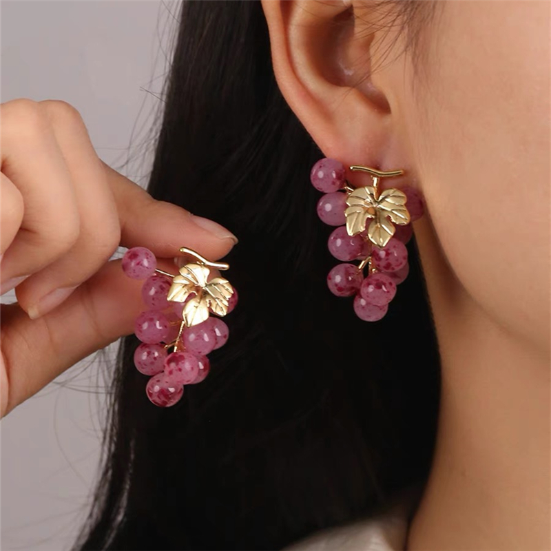 铜合金耳饰 紫色葡萄耳钉女高级感轻奢夸张甜美耳环E360