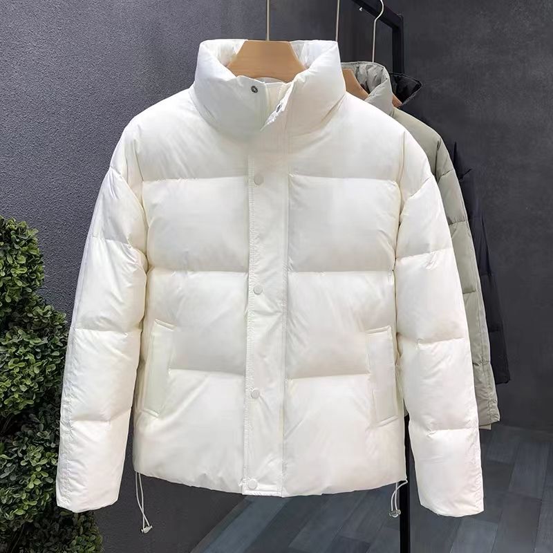 爆款高端时尚纯色羽绒服男冬季潮牌2022新款男士百搭米白色加厚款