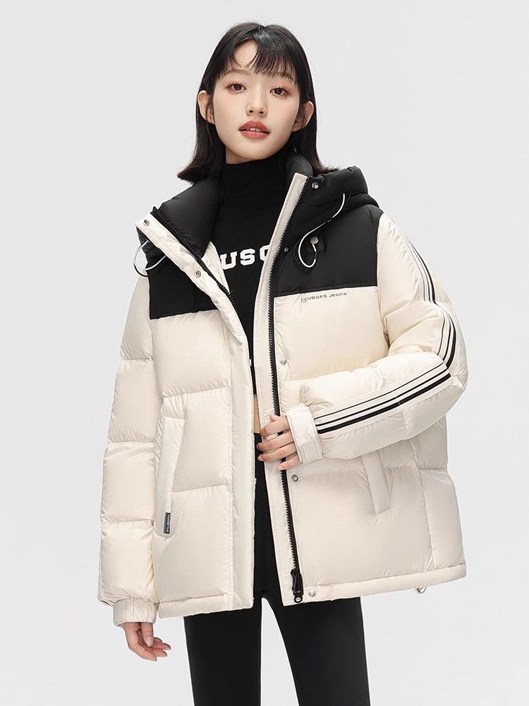 新款短款羽绒服女立领连帽2023新款时尚撞色小个子保暖冬季百搭