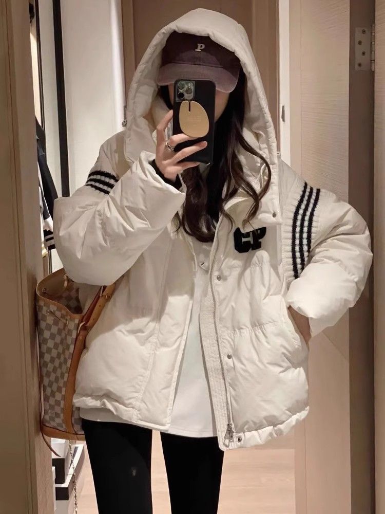新款爆款羽绒服女冬季2023新款韩系拼接设计感连帽棉衣加厚棉袄