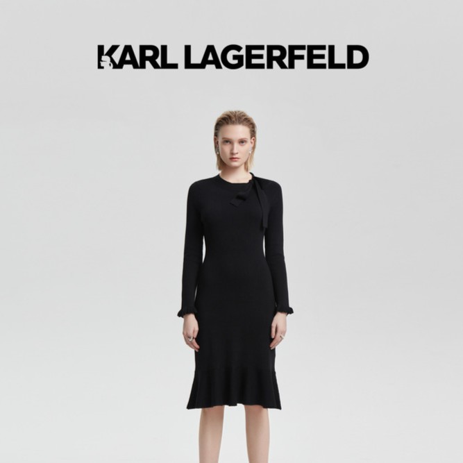 【优价】KARL LAGERFELD卡尔拉格斐荷叶简约修身新款连衣裙E22L1301