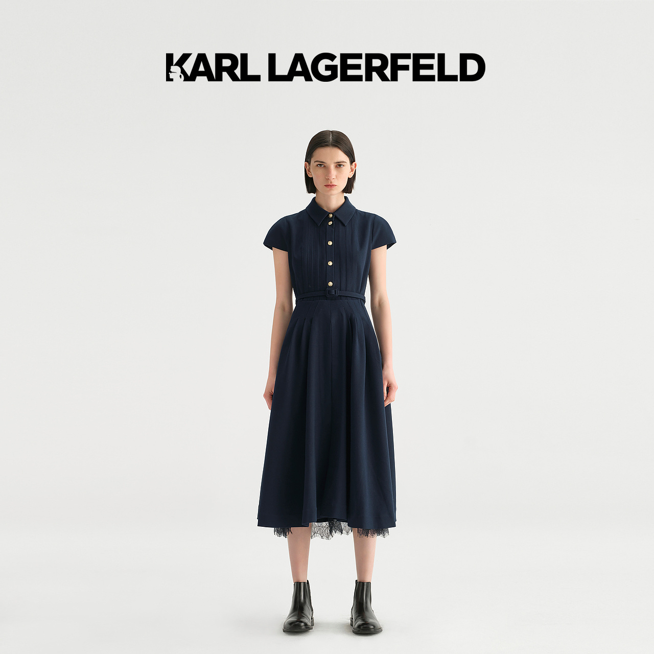 KARL LAGERFELD卡尔拉格斐新款衬衫领连衣裙老佛爷E41W13A6