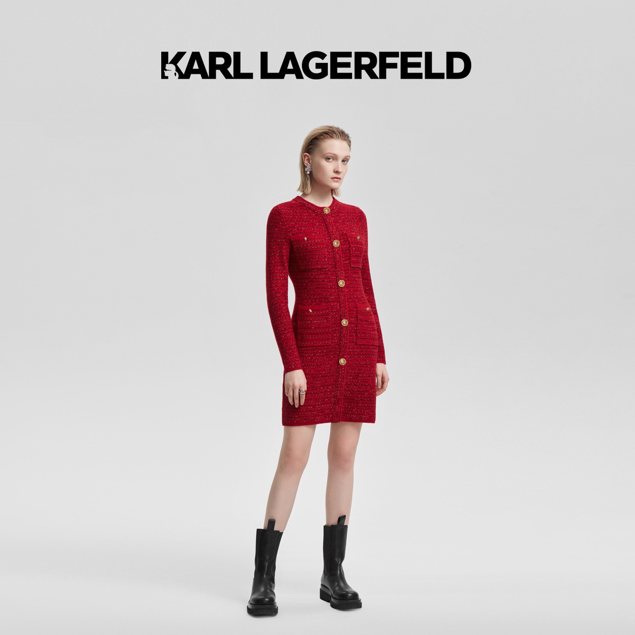 KARL LAGERFELD卡尔拉格斐新款粗花呢连衣裙女E41W13A4