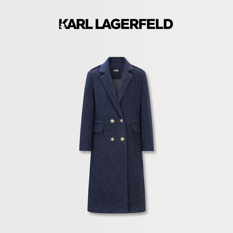 【官方】KARL LAGRFELD卡尔拉格斐藏蓝色双排扣长款大衣E37W1506
