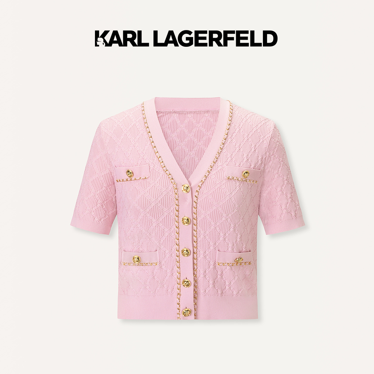 【Banjour专属】KARL LAGERFELD夏季新款V领链条针织开衫E42W2070