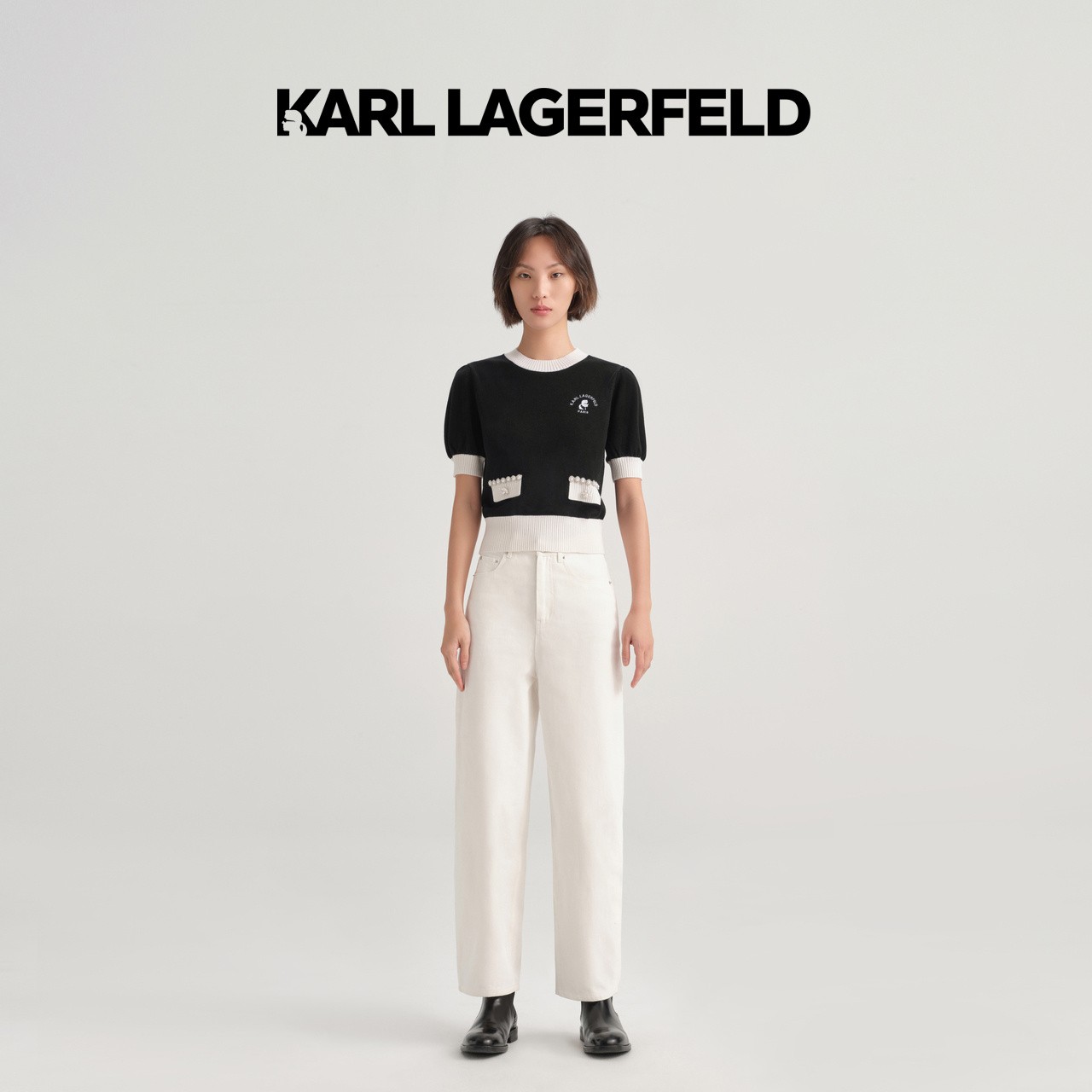 【优价】KARL LAGERFELD卡尔拉格斐白色直筒牛仔裤E33L1097