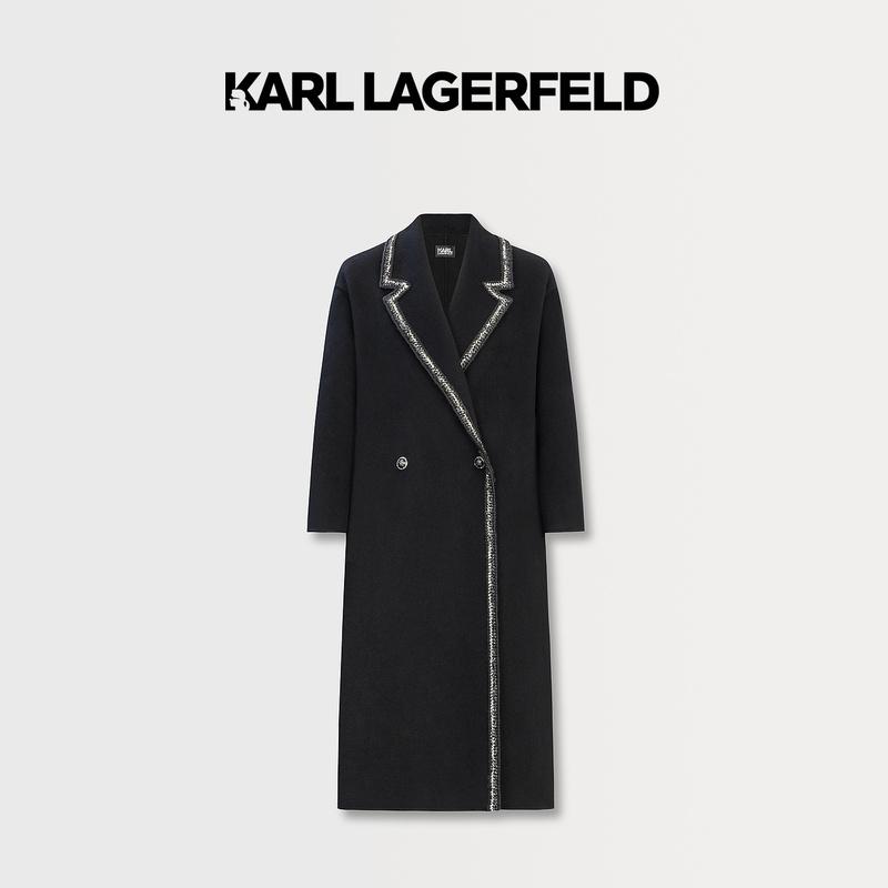 【达人专享】KARLLAGERFELD撞色银丝花边大衣E37W1507