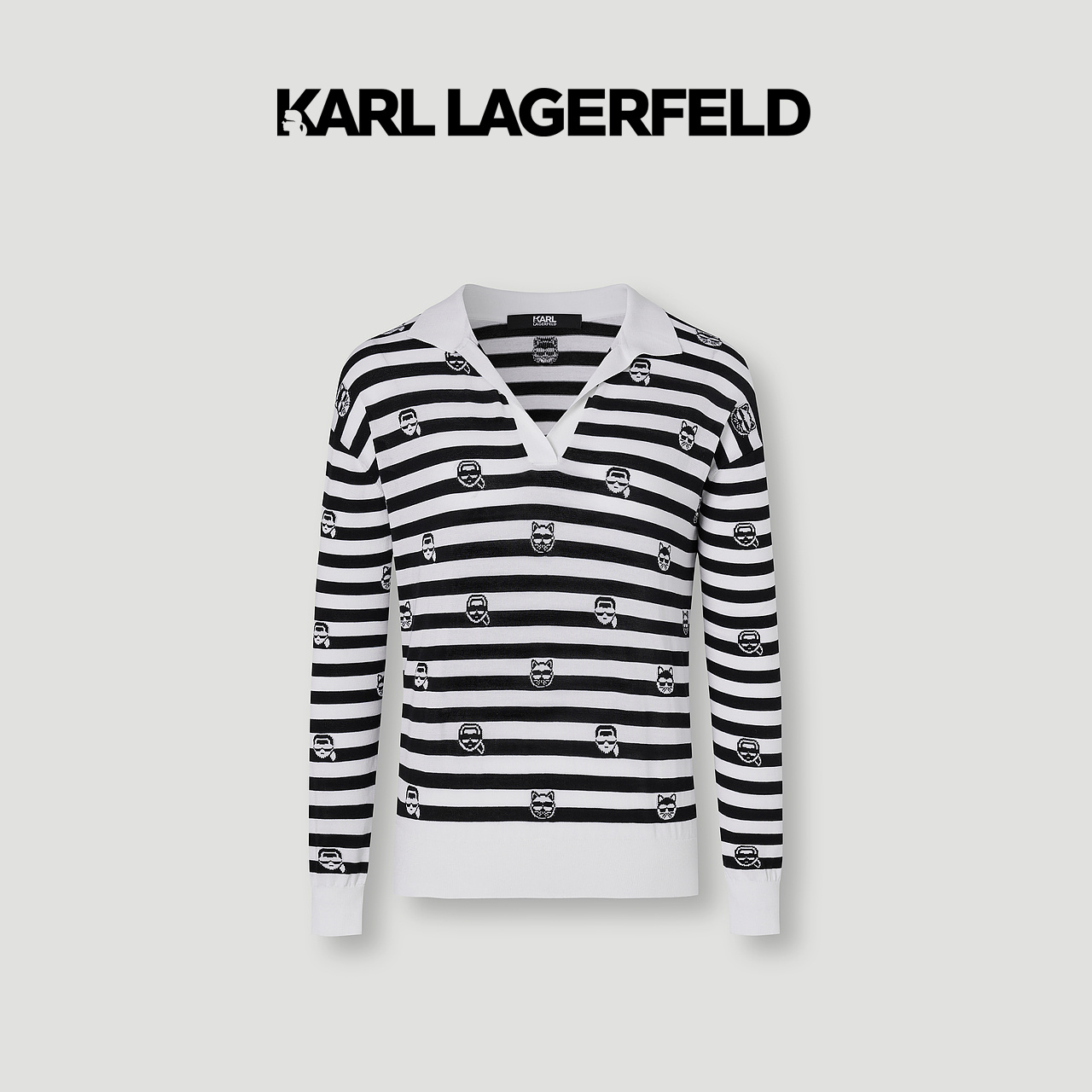 【董小姐专属】KARL LAGERFELD条纹满印针织衫老佛爷221H2003直播