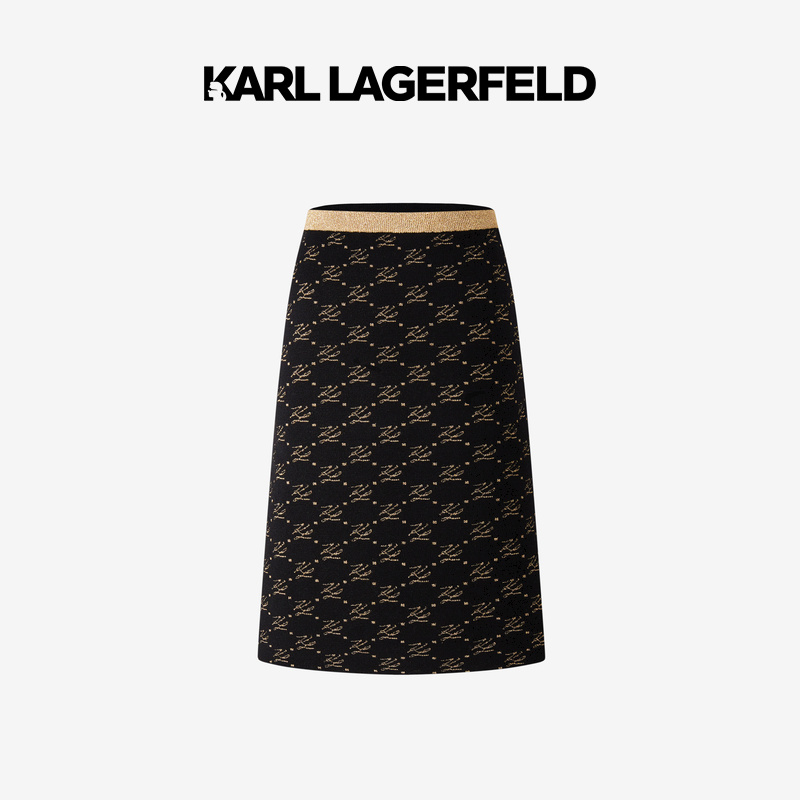 【优价】KARL LAGERFELD卡尔拉格斐黑金包臀半裙女老佛爷226H2007