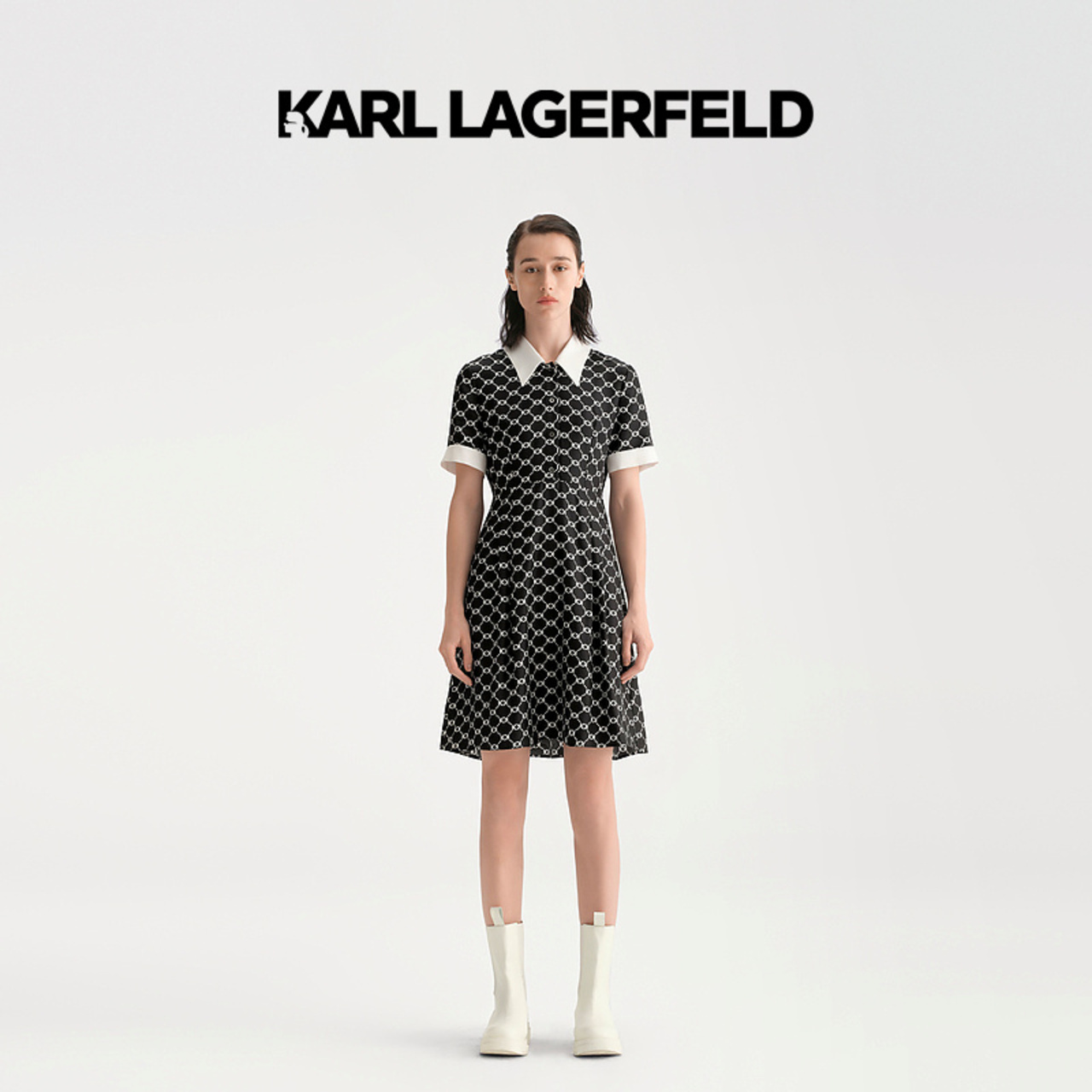 【优价】KARL LAGERFELD卡尔拉格斐23夏新款老花连衣裙E33L1386