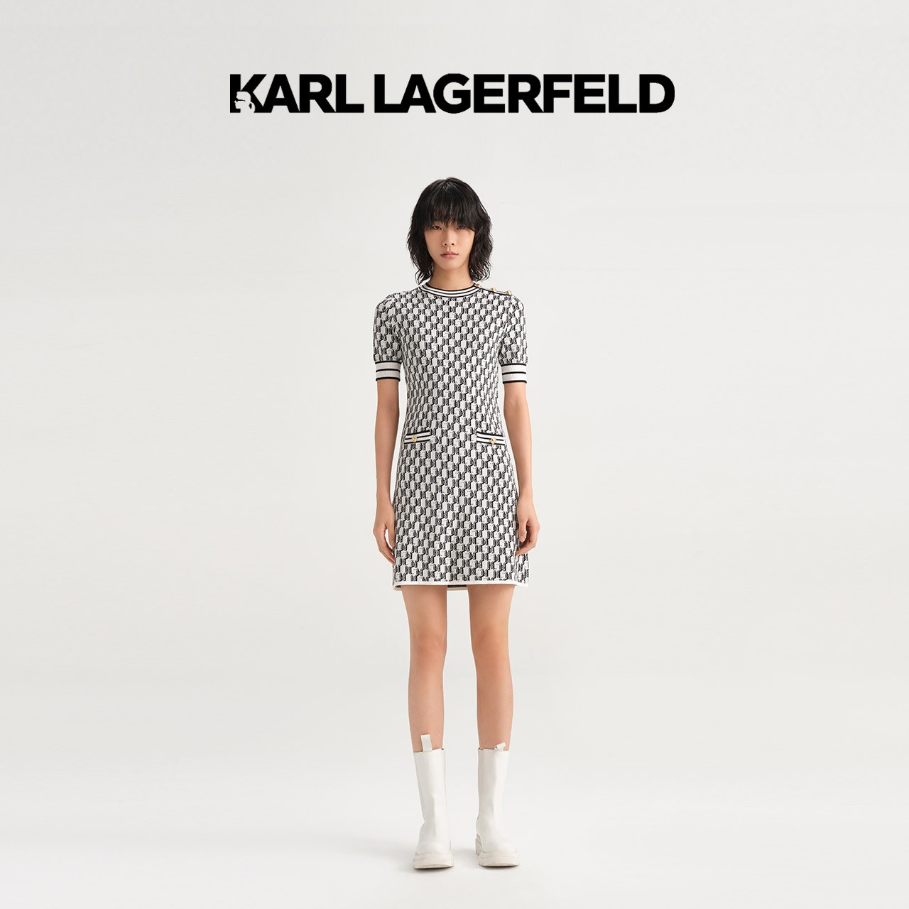 【优价】KARL LAGERFELD卡尔拉格斐新款满印针织连衣裙E33L1348