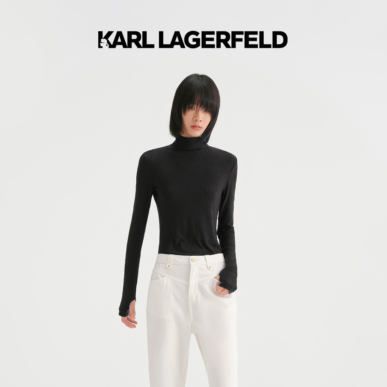 KARL LAGERFELD卡尔拉格斐秋KL提花高领针织套头衫老佛爷236L2002