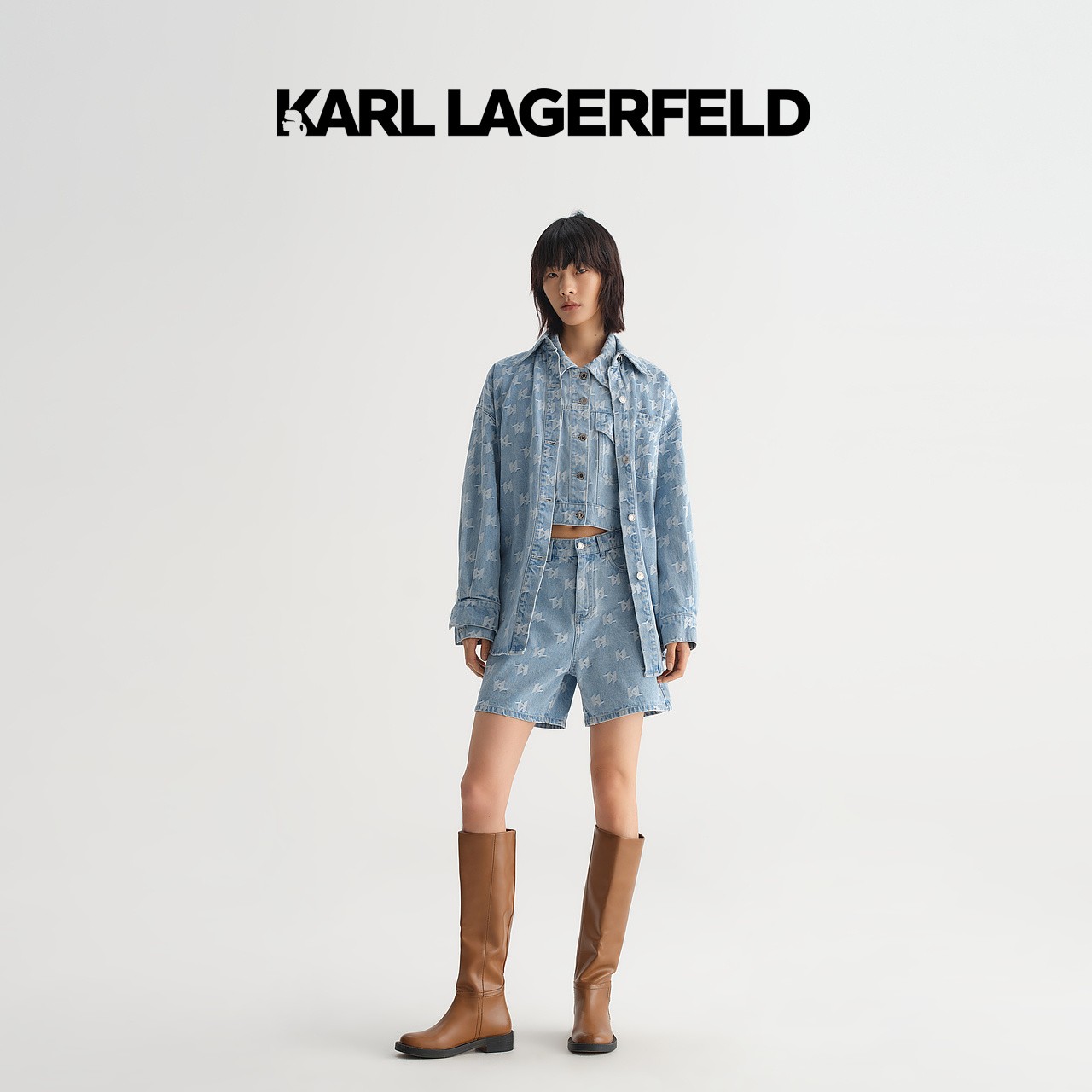【优价】KARL LAGERFELD卡尔拉格斐春季女牛仔衬衫231L1605