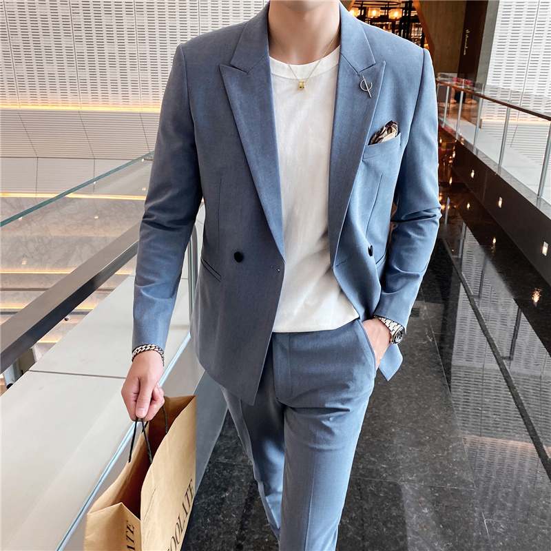 高端西装男士西服套装两件套商务正装双排一粒扣修身潮流帅气礼服