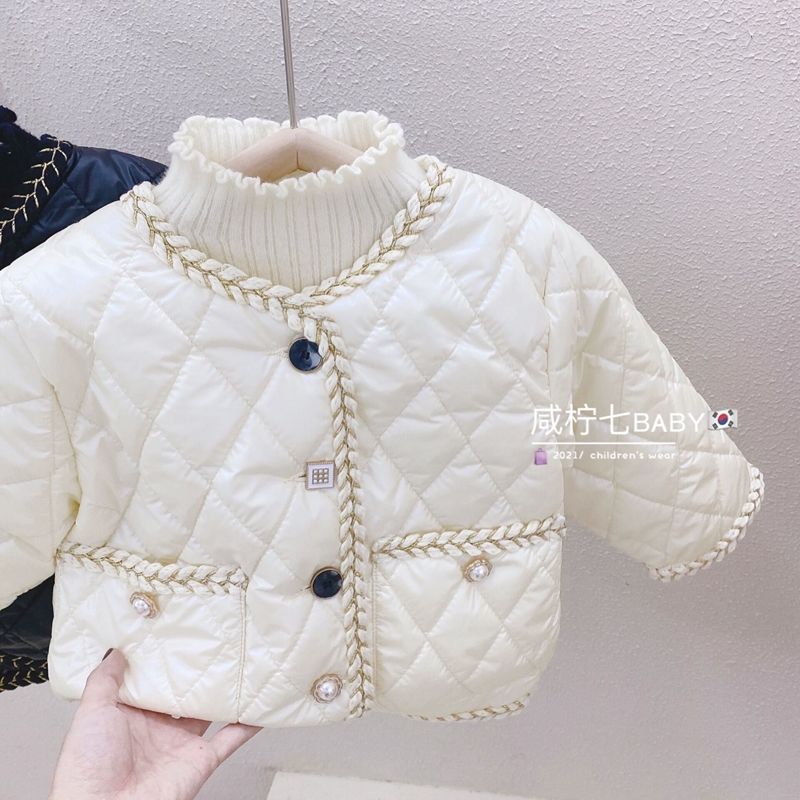 女宝宝短款棉服女童小香风秋冬2023新款儿童洋气棉袄轻薄棉服衣