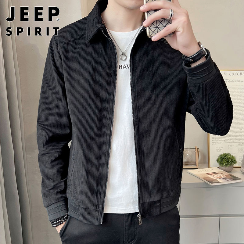 吉普JEEP潮牌男装翻领夹克男士2023春秋新款休闲韩版灯芯绒外套男