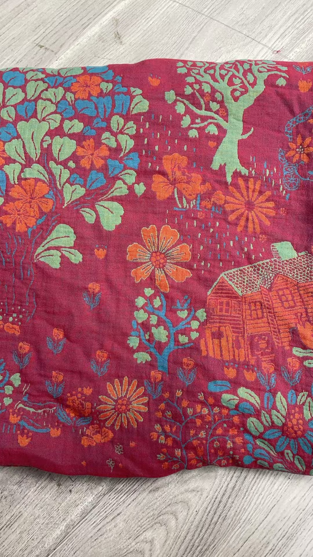 【小森林酒红色孤品布头】全棉双层纱a类母婴级面料布头