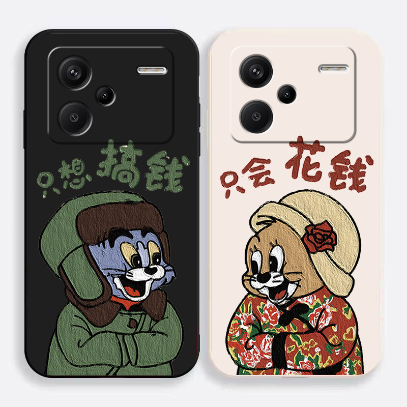 适用红米note13pro+情侣手机壳猫和老鼠个性可爱男女网红趣味新款