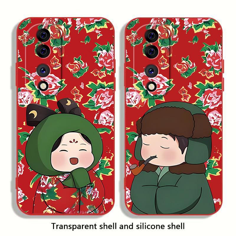 土潮情侣款适用荣耀70手机壳男女东北花个性创意复古潮流新年款