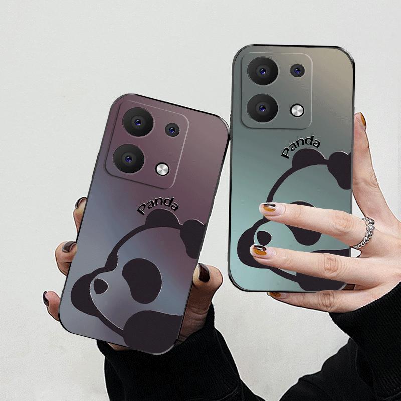 适用OPPOreno9pro手机壳熊猫渐变可爱卡通情侣款液态硅胶小众新款