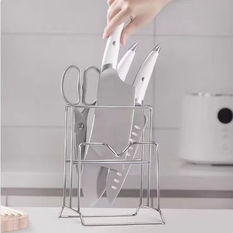CROWHITO/克洛华蒂不锈钢刀架厨房菜刀置物粘板架一体沥水砧板架