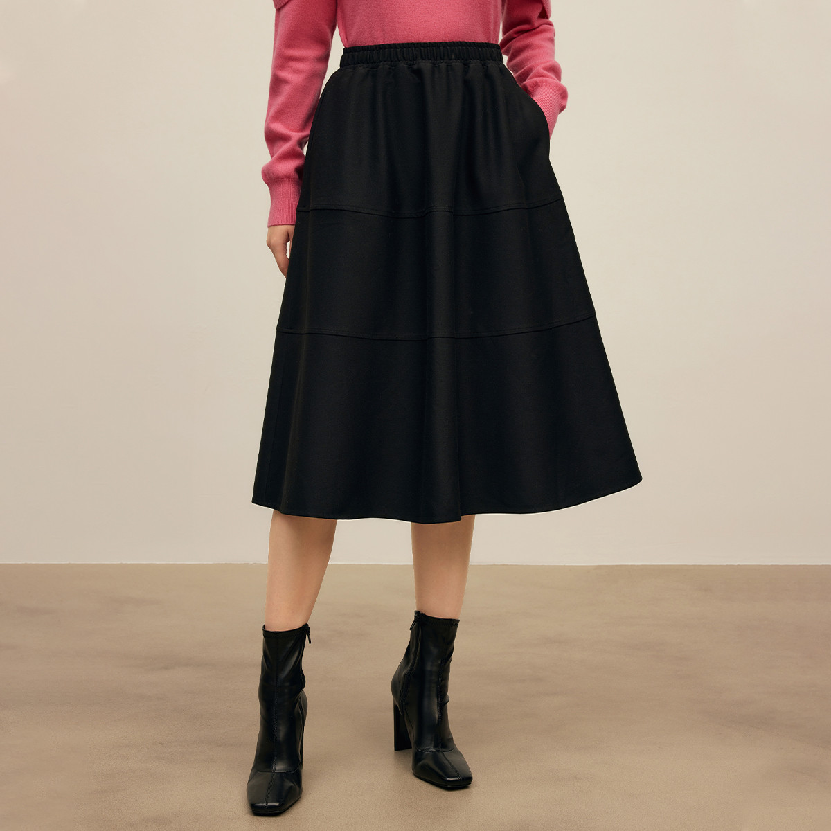 【丽公主】气质高腰半身裙女秋季赫本风百搭优雅小黑裙Y207302497