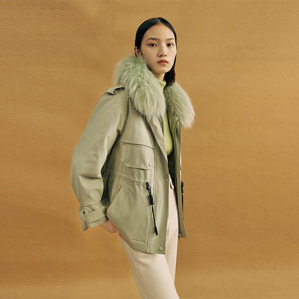 【大梦专属】工装派克白鸭绒羽绒服2024冬季大毛领收腰短款