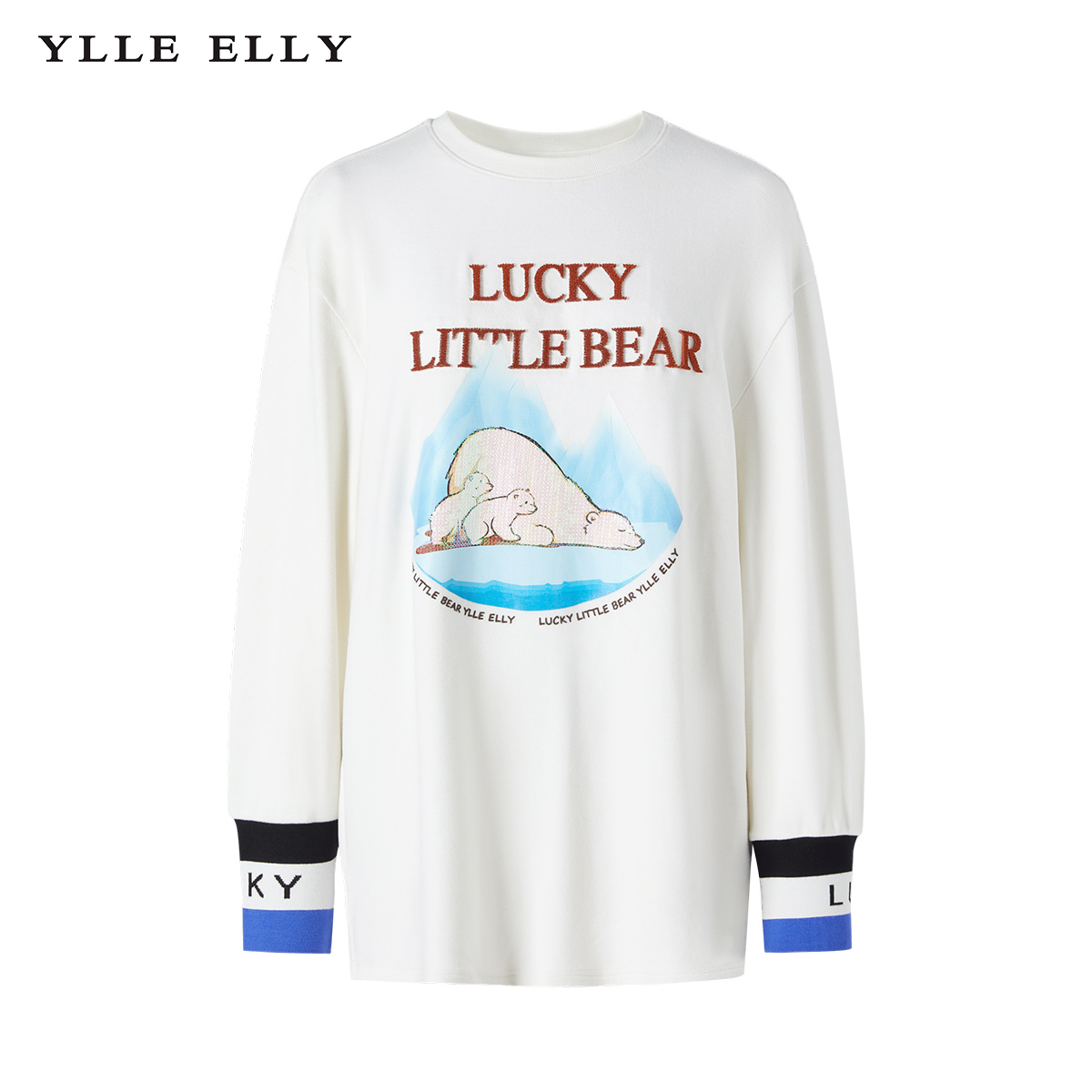 【芊芊专属】YLLEELLY长袖时尚印花宽松慵懒风中长款卫衣打底衫