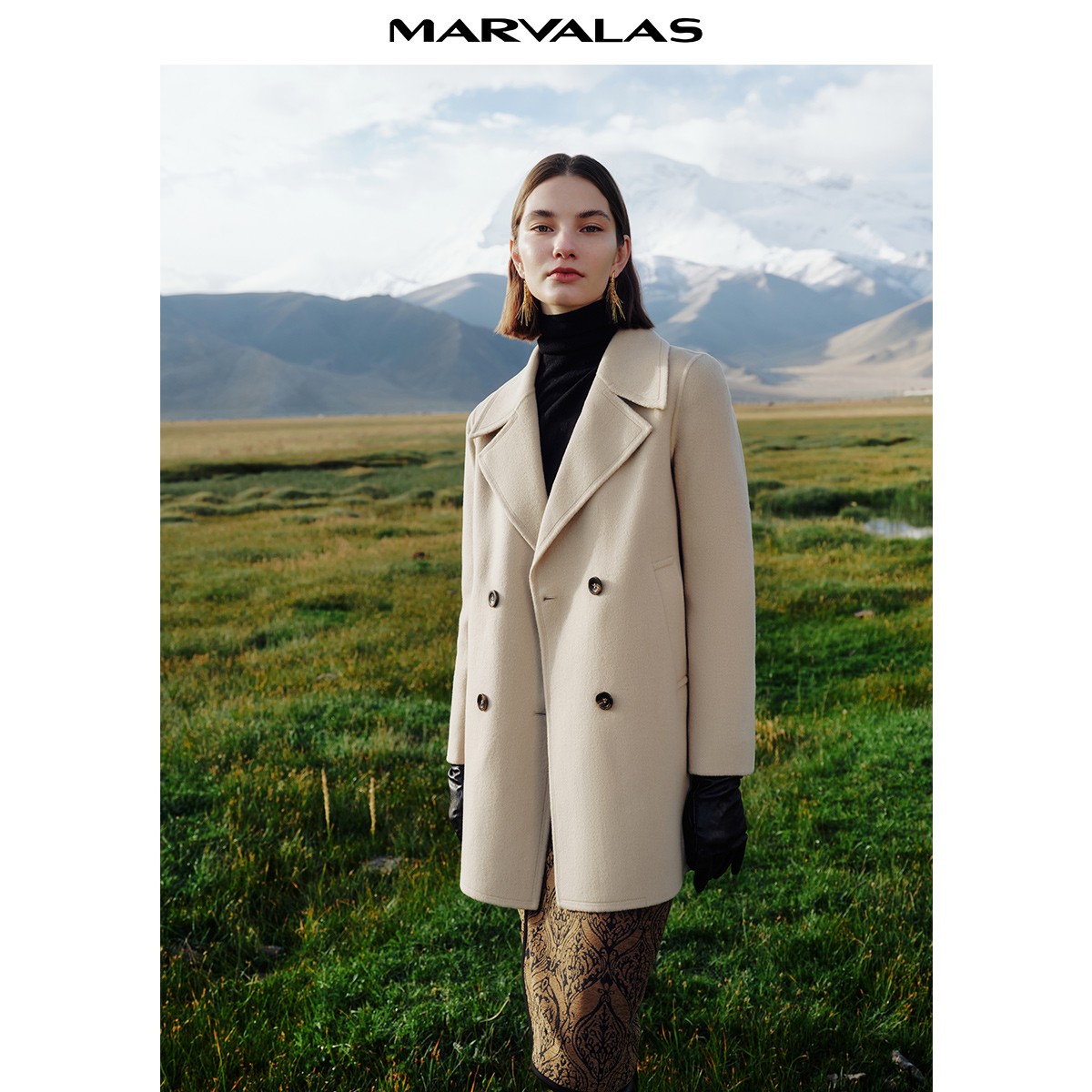 【小北专属】秋冬双面呢大衣羊毛大衣翻领双排扣绵羊毛M430065