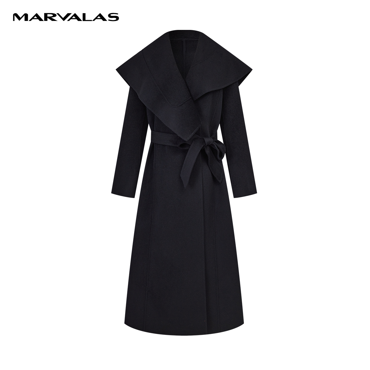 【陈大可】羊毛绑带修身双面呢中长款经典气质双面毛呢外套