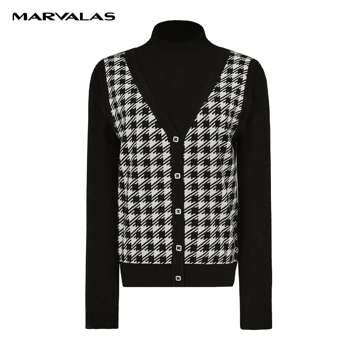 【粉丝专属】M733302664曼德诗针织开衫小香风拼接格纹条纹秋冬