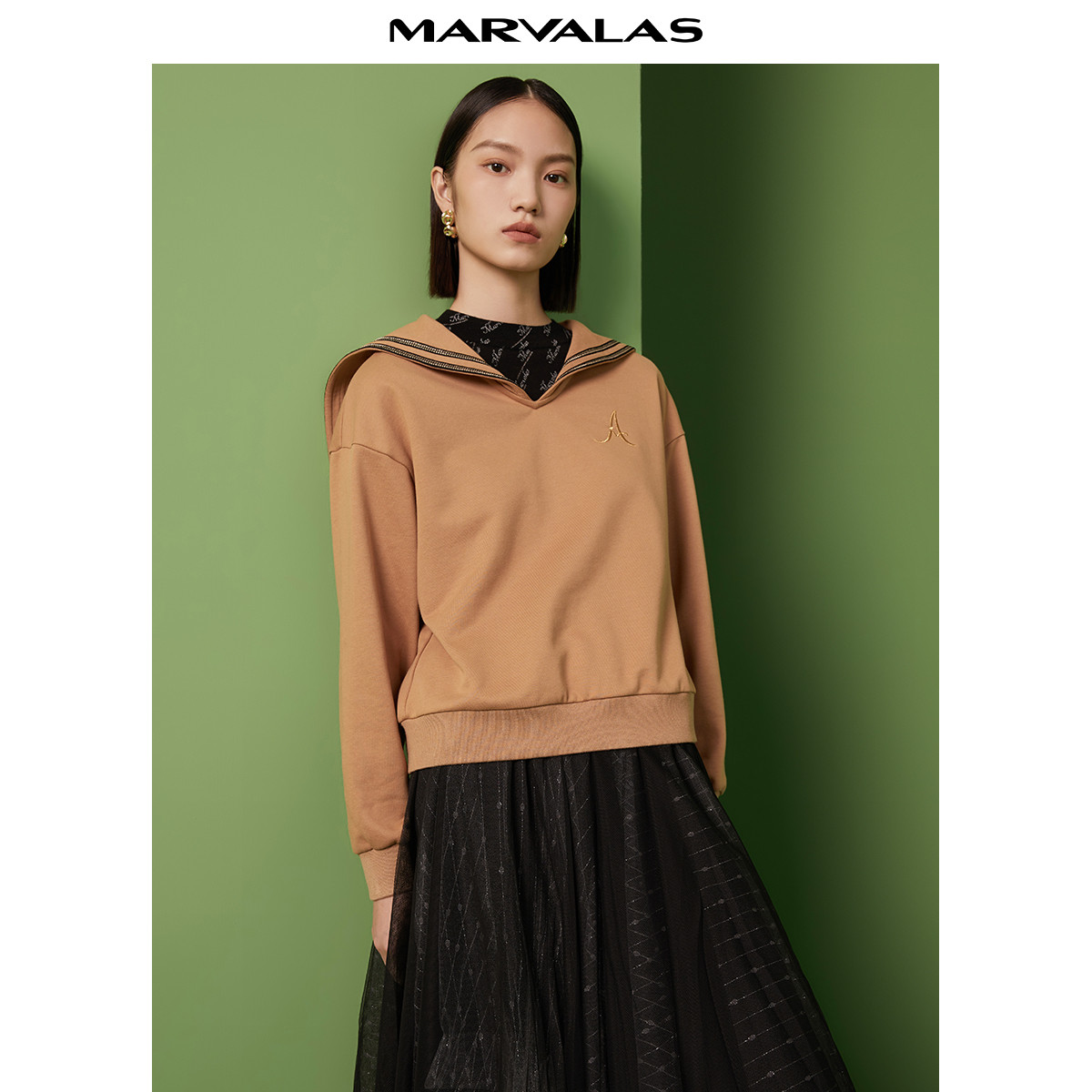 【粉丝专属】套头卫衣女秋海军领高级感休闲宽松刺绣上衣