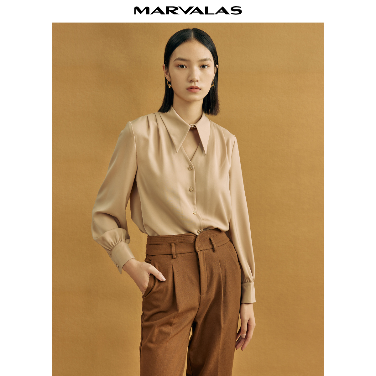 【大梦专属】曼德诗法式尖领衬衫设计感小众直筒休闲复古#M331396