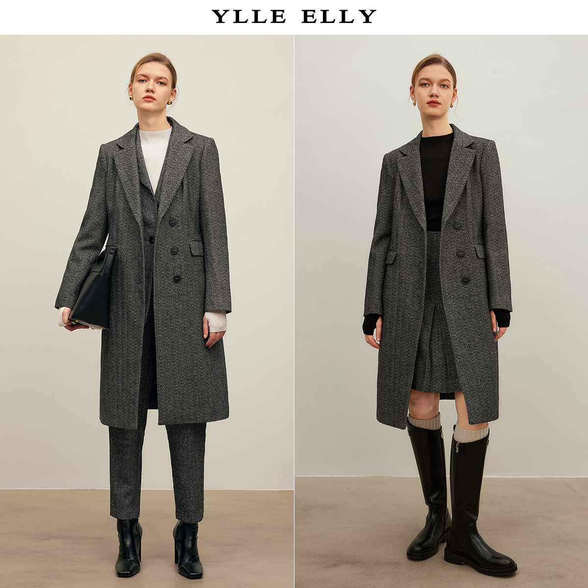 【芊芊专属】时尚毛呢大衣女气质长款翻领呢子外套Y430620