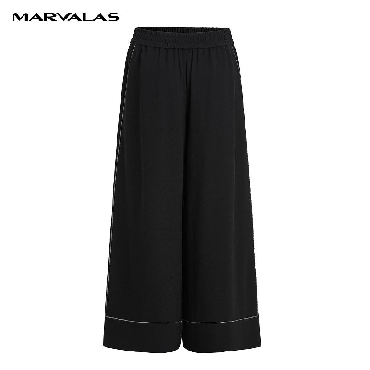 【陈大可】曼德诗黑色阔腿拖地长裤宽松条松紧腰裤子M130736