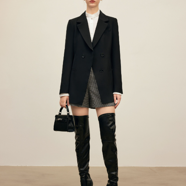 【诗语专属】女装连衣裙时尚气质赫本风一体西服连衣裙Y430633