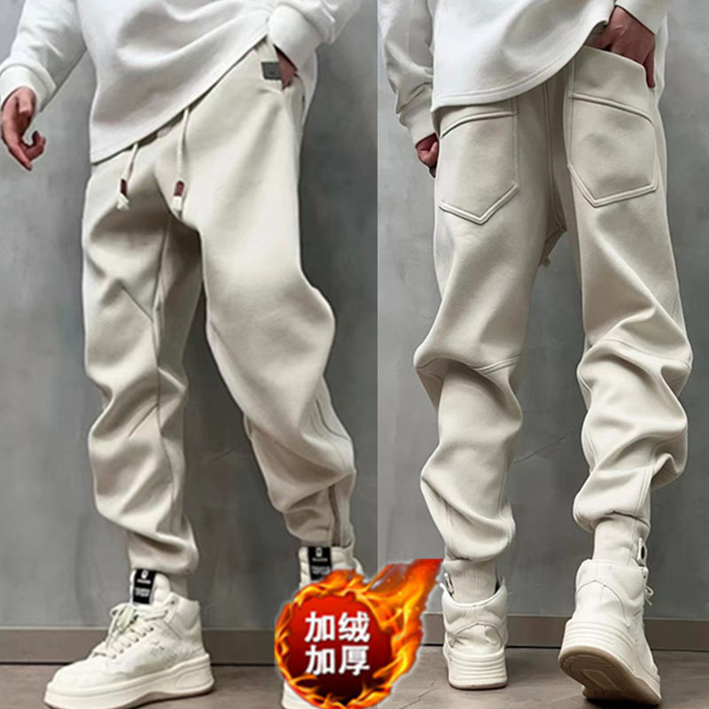 秋冬保暖秋冬新款男士潮牌刺绣卫裤加加厚宽松束脚脚拉链时尚运动