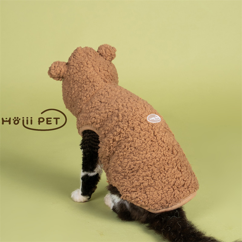 HOiii PET 秋冬保暖小熊外套德文猫衣服无毛猫加绒加厚马甲可爱韩